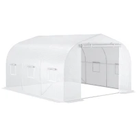 Outsunny Invernadero en Túnel de Jardín med 3,5x3x2 m con Puerta y 6 Ventanas Enrollables Acero galvanizado y lona PE de alta densidad(m-7)