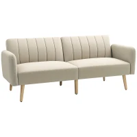 HOMCOM Divano Convertibile 2 Posti Design Scandinavo Schienale Regolabile 3 Posizioni Piedi Legno Tessuto Effetto Lino Beige(m-1)