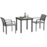 Outsunny Ensemble de 3 pièces pour repas en extérieur, table en imitation bois, 2 chaises, résistant aux intempéries, cadre en acier, mobilier de terrasse, Gris(m-6)
