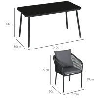 Outsunny Sala de Jardín 4 personas en ratán PE con sillas apilables y cojines tablero de vidrio templado marco de aluminio(m-3)