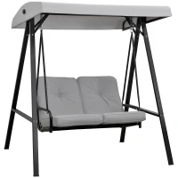 Outsunny Gartenliege für 2 Personen mit großem Komfort inkl. Sitz- und Rückenkissen, Armlehnen und Sonnendach in Grau(m-6)