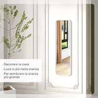 HOMCOM Specchio Verticale da Parete o da Terra con Bordi Arrotondati, in MDF e Vetro, 120x35 cm, Bianco(m-4)
