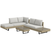 Outsunny Salotto da Giardino ad Angolo da 5 Posti, Design Contemporaneo, Cuscini Sfoderabili, Tavolino, Acciaio Verniciato a Polvere, Resina Intrecciata, Beige