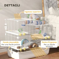 PawHut Gabbia per Criceti a 4 Livelli con Tubi, Ruota, 3 Porte e Vassoio, in Metallo, PP e PS, 78x45x73 cm, Bianco(m-8)