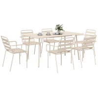 Outsunny Set da Pranzo da Giardino da 7 Pezzi con 1 Tavolo e 6 Sedie Impilabili, in Acciaio, Beige(m-1)