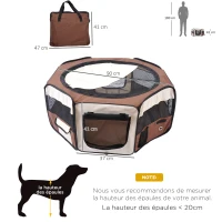 PawHut Faltbares Gehege für Katze Hund kleine Tiere, achteckig aus Oxford-Gewebe und Stahl Ø 90 x 41H cm braun beige(m-3)