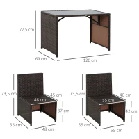 Outsunny Conjunto de jardín encastrable 4 sillas monobloques con cojines desenfundables y mesa de resina trenzada chocolate(m-3)
