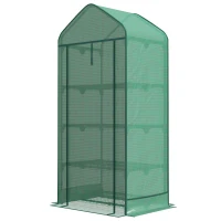 Outsunny Serra per Piante a 4 Ripiani con Porta Avvolgibile, in Metallo e PE, 69x49x158 cm, Verde Scuro(m-10)