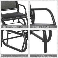 Outsunny Sillón Mecedor de Jardín Rocking Chair Diseño Contemporáneo metal textileno Negro(m-4)