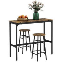 HOMCOM Set da Tavolo da Bar con 2 Sgabelli in Stile Industriale 2 Sgabelli con Tavolo, Design Industriale, 3 Pezzi, Marrone e Nero