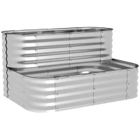 Outsunny Bac à Plantes en Métal, 2 Niveaux, Résistant aux Intempéries, Fond Ouvert, 120 x 90 x 30 cm, Couleur : Argent(m-7)