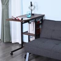 HOMCOM Tavolino Portaoggetti con Ruote, Regolabile in Altezza, Compatto, 2 Ripiani, Telaio in Metallo, 80x40x72-82 cm, Marrone e Nero(m-4)