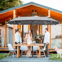 Outsunny Parasol Double avec Base en Croix et Lumières Solaires, 295x150x219cm, Gris(m-2)