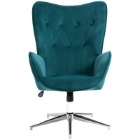 HOMCOM Sillón para Oficina y Salón en Terciopelo Giratorio con Reposabrazos y Altura Regulable Azul(m-6)