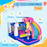 Outsunny Castello Gonfiabile per Bambini con Scivolo, Piscina e Canestro da Basket, Gioco Gonfiabile Gigante e Rimbalzante per 3 Bambini, 360x305x210 cm(m-4)