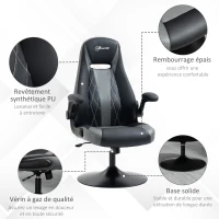 Vinsetto Ergonomischer Gaming-Stuhl mit 360° drehbarer runder Metallbasis Höhenverstellbarer Nackenkissen Klappbare Armlehnen PVC Grau Schwarz(m-4)