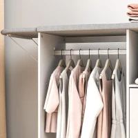 HOMCOM Mobile Asse da Stiro mit Abstellfläche, 3 Cubby-Regalen und Führung, 127x42,5x99 cm, Weiß(m-4)
