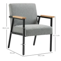 HOMCOM Sillón de Acento en Diseño Escandinavo Sillón relax Silla de Acento Aspecto de Lino Madera de Caucho Gris+ Negro + Marrón(m-3)