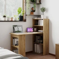 HOMCOM Scrivania per Computer con Mensola, Scrivania ad Angolo, Libreria Adiacente Multi-Archiviazione, Rovere(m-2)