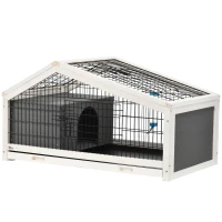 PawHut Conejera en Madera con Casita y Zona Abierta para 1 Conejo, 90x53x50 cm, Gris Oscuro(m-5)