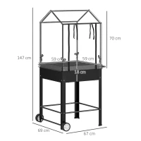 Outsunny Jardinera elevada con cubierta de plástico, jardinera con ruedas y agujero de drenaje 67x69x147 cm Negro(m-3)