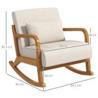 HOMCOM Sillón Mecedora de diseño retro madera de caucho 64,5x92x81 5 cm Beige + Marrón(m-3)