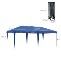 Outsunny Carpa Plegable Tienda de Jardín Pabellón de Fiesta Fácil de Plegar, Resistente a la Intemperie, 5,9x2,95x2 m, Azul(m-3)