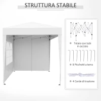 Outsunny Gazebo Pieghevole Pop Up 2x2 m con 4 Pareti Rimovibili in Poliestere e Acciaio, Bianco(m-8)