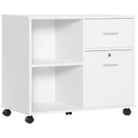 Vinsetto Supporto stampante Organizzatore Mobile da ufficio con 2 cassetti di cui 1 con serratura per formato A4, 86,3L x 40P x 66,5H cm, in Legno Bianco(m-1)
