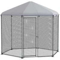 PawHut Recinto para gallinero exterior 5 m² parque con malla 2,8x2,45x2,46 m - espacio cubierto - 5/8 gallinas(m-6)