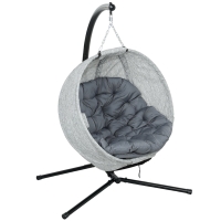 Outsunny Cesta Colgante en Forma de Huevo, Silla Colgante con Función de Balanceo y Cesta Plegable, Sillón de Jardín, Portavasos, Gris