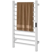 HOMCOM Uscător de Prosoape Electric cu 10 Bare, Timer, Afișaj LCD și Temperatură Reglabilă, 45x11x80 cm, Alb(m-10)