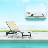 Outsunny Set mit 2 Sonnenliegen aus Aluminium und Textilen mit Rollen verstellbare Rückenlehne Max. 150 Kg Khaki(m-3)