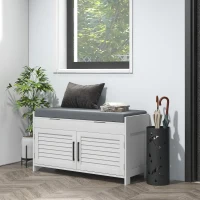 HOMCOM Banc à Chaussures avec Étagère Intérieure Réglable sur 3 Niveaux, en MDF et Simil Lino, 90x36x50 cm, Blanc et Gris(m-2)
