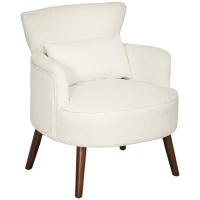 HOMCOM Fauteuil Accoudoir Moderne, Fauteuil d'Appoint Rembourré avec Coussin Lombaire, Pieds en Bois de Caoutchouc, Crème(m-7)