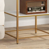 HOMCOM Mesa auxiliar mesa auxiliar con 2 estantes efecto mármol y estructura de metal dorado 44x40x54,5 cm(m-5)