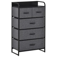 HOMCOM Cassettiera Mobiletto da Rangement 5 cassetti Pieghevoli in Tessuto 58 x 29 x 99 cm Grigio(m-1)