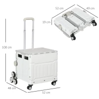 HOMCOM Carrito de compras plegable caddie de compras con mango telescópico ajustable y tapa carga máx 80 kg Blanco(m-3)