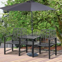 Outsunny Moderne Gartenbank für 2 Personen mit Tisch und Sonnenschirmloch für die Außenausstattung 165x56x85,5 cm Schwarz(m-2)
