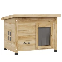 PawHut Casa para gatos nicho de exterior en madera elevada con techo de asfalto, ventana, 57x45x43 cm Amarillo(m-1)