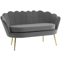 HOMCOM Canapé 2 Places en Tissu Effet Velours avec Accoudoirs, Canapé Moderne avec Assise Rembourrée pour Chambre à Coucher et Salon, 133x63x75cm, Gris(m-6)