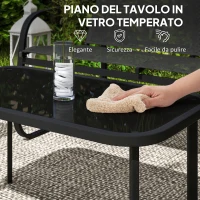 Outsunny Set da Giardino con 2 Divani 2 Posti, 2 Poltrone e un Tavolino da Caffè con Piano in Vetro, Nero(m-7)