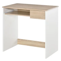 HOMCOM Bureau secrétaire bureau informatique simple pour enfant avec tablette clavier et tiroir coulissant chêne clair blanc(m-11)