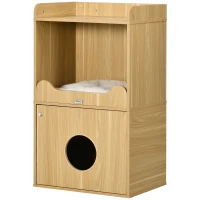 PawHut Casa de baño para gatos mueble de arena para gatos 3 niveles compartimiento cerrado con una puerta 1 cojín 60x45x103 cm(m-7)