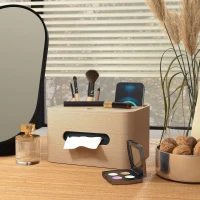 HOMCOM Kompakter Büroorganizer aus Naturholz mit 2 Fächern und Taschentuchbox(m-5)