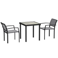 Outsunny Ensemble de 3 pièces pour repas en extérieur, table en imitation bois, 2 chaises, résistant aux intempéries, cadre en acier, mobilier de terrasse, Gris(m-7)