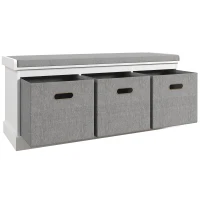 HOMCOM Banc à Chaussures en Bois avec 3 Tiroirs et Assise en Tissu pour 3 Paires de Chaussures, 105x35x47 cm, Blanc(m-5)