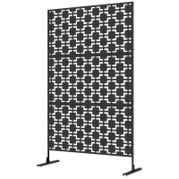 Outsunny Pannello Decorativo per la Privacy, Paravento da Esterno a Motivo Geometrico Traforato in Metallo, 122 x 45 x 198 cm, Nero(m-5)