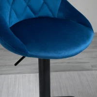 HOMCOM Set 2 Barhocker, Höhenverstellbar mit Metallsockel und Samtsitz, Moderne Barhocker mit Rückenlehne und Fußstütze, 46x48x83-104cm, Blau(m-3)