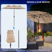 Outsunny Parasol Double Inclinable à 45° avec Manivelle et Prises d'Air, en Acier et Polyester, 285x147x227 cm, Café(m-3)
